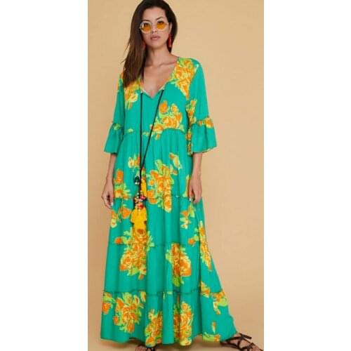 Dress Casual Compatible Elegant Floral Spring Sexy Beach 2021 Fashion Elegant Green Color Quality Reliable Holiday Costume Casual Xs-5xl