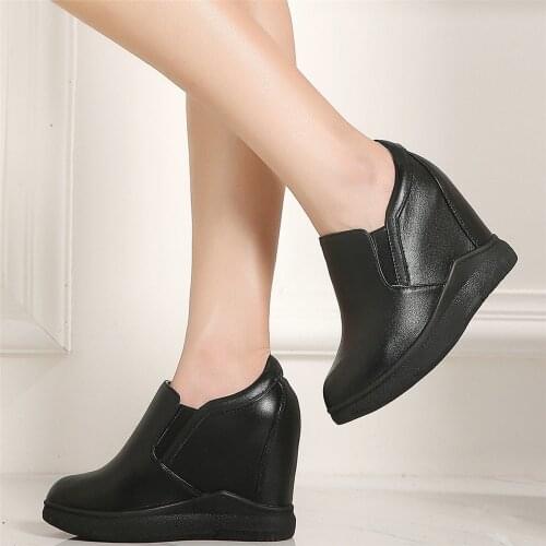 Casual Shoes Women Genuine Leather Wedges High Heel Ankle Boots Female Round Toe Fashion Sneakers Platform Pumps Oxfords Shoes