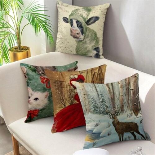 Christmas Pillowcase for Home Decor Santa Claus Elk Wreath Snowman Cushions Cover Sofa Throw Pillow Case Decoration