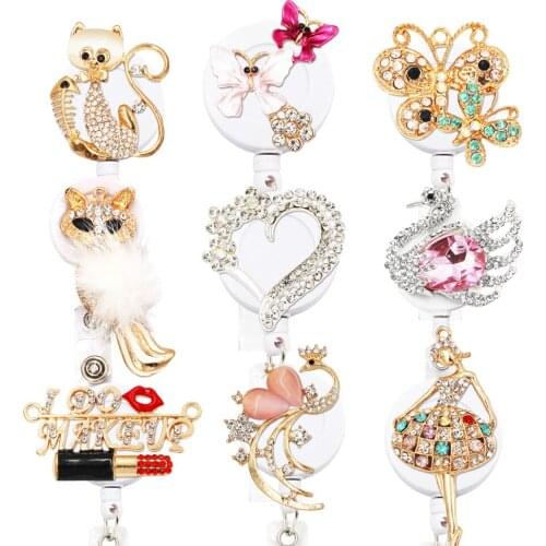 Retractable Badge Holder with Alligator Clip Retractable Cord ID Badge Fox Heart Butterfly Animal Style