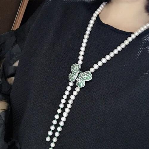 Womens fashion jewelry micro inlaid zircon butterfly accessories 8-9mm freshwater pearl necklace