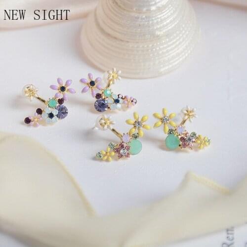 New Fashion Brand Jewelry Cute Crystal Flower Stud Earrings for Women Sweet Candy Color Earrings