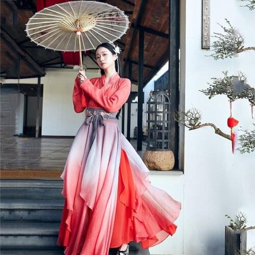 Women Hanfu Chinese Folk Dance Vintage Costume Red Fairy Hanfu Suit Han Dynasty Role Cosplay Costume Festival Outfit SL5260