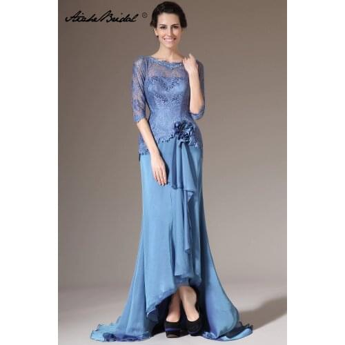 Long Formal Womens Dresses Mermaid Half Sleeve Chiffon Lace Vestidos Madre De La Novia Mother Dress