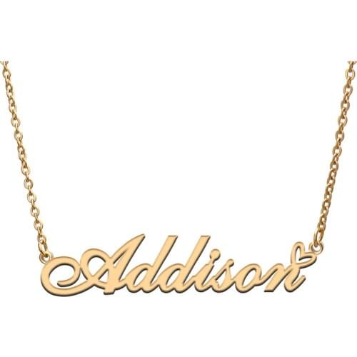 Love Heart Addison Name Necklace for Women Stainless Steel Gold & Silver Nameplate Pendant Femme Mother Child Girls Gift