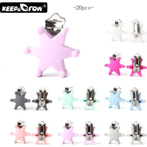 Keep&Grow 20Pcs Star Pacifier Clips Food Grade Silicone Hexagram Pacifier Clip DIY Nipple Clasp Baby Teething Necklace Toys