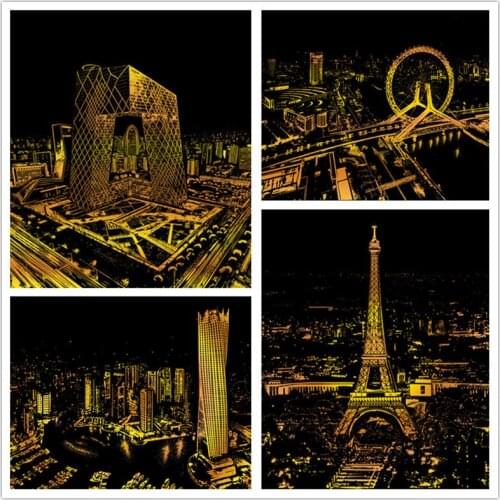 41*28cm Gold City Magic Scratch Art Crafts Scraping Paintings decorative Paper Adult kids decompression toy Creative DIY scraper