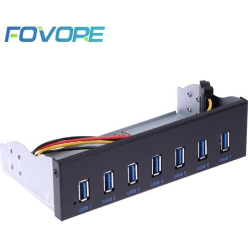 7 Ports USB 3.0 Hub 5Gbs 5.25" CD-ROM Drive Bay CD ROM Front Panel for Computer Case+USB 3.0 19-pin Header to Type-A Male Cable