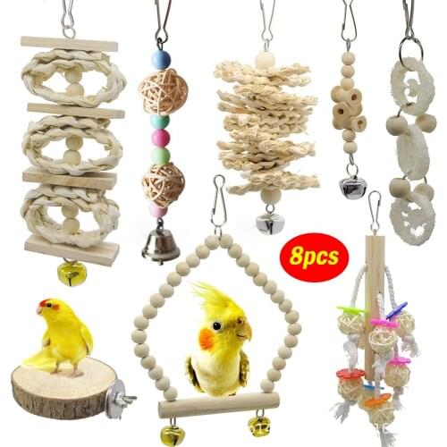 8PCS/Set Combination Parrot Toy Bird Articles Parrot Bite Toy Bird Toys Parrot Funny Swing Ball Bell Standing Training Toys