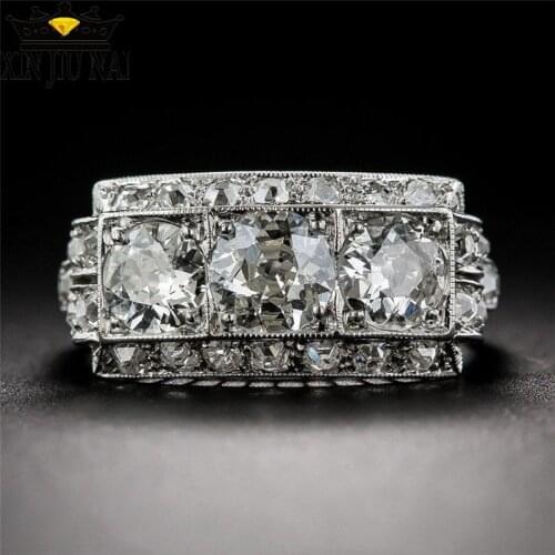 925 anillos silver Retro Trendy White Zircon Women Finger Ring Simple Square Stone Wedding Engagement Jewelry diamond rings