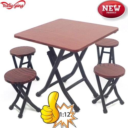 Dollhouse Accessories Simulation Miniature Plastic Folding Table w/4 Chairs Suit: Mini Furniture DOLLHOUSE 1:12 Scale