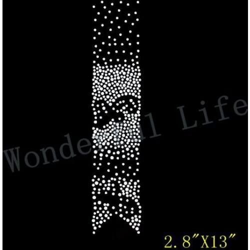 Free Shipping hotfix rhinestones special dot with ribbon patter strips design Heat transfer design iron on motifs DIY motif