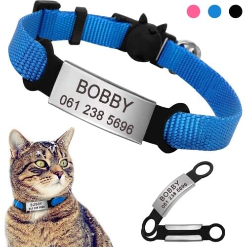 Quick Release Cat Collar Custom Nylon Puppy Kitten ID Tag Nameplate Collars Safety Breakaway Collar For Small Cats Adjustable