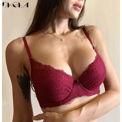 New Super Gather Brassiere A B C Cup Black Underwear Cotton Thick Women Bra Push Up Deep V Sexy Bras Lace Lingerie Embroidery