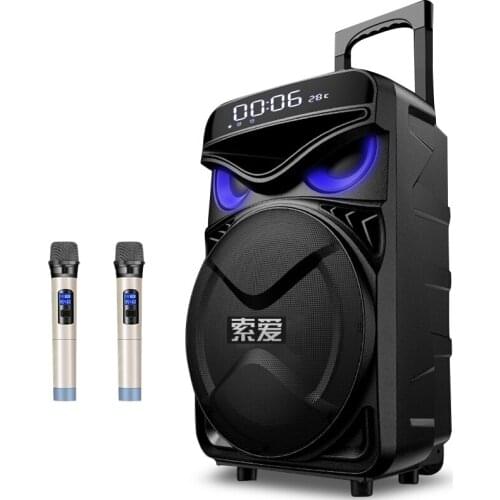 300W Big Power Speaker Portable 12 Inch Trolley Bluetooth Speaker 4400mAh Subwoofer Home Outdoor DJ Party Owl Eye Speaker T52