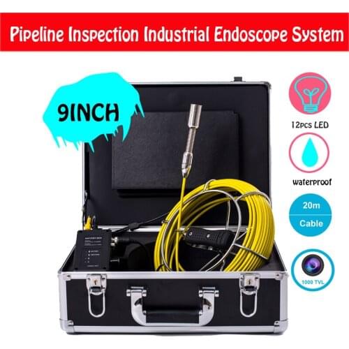 20m Cable Pipeline Inspection Industrial Endoscope System 9inch Color Monitor Drain Pipe Video Camera 23mm Waterproof With DVR