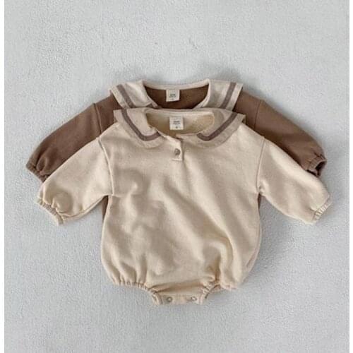 Cotton Long Sleeve Infant Toddler boys Jumpsuits 0-24M Fall Spring Autumn 2020 Baby Clothes Sailor Collar Baby Girl Bodysuits