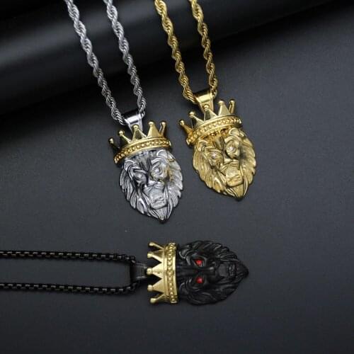 Stainless Steel Hip Hop Animal Tiger Pendant Necklace Jewelry with Rope Chain King of the Forest Crown Tiger Necklaces Gift