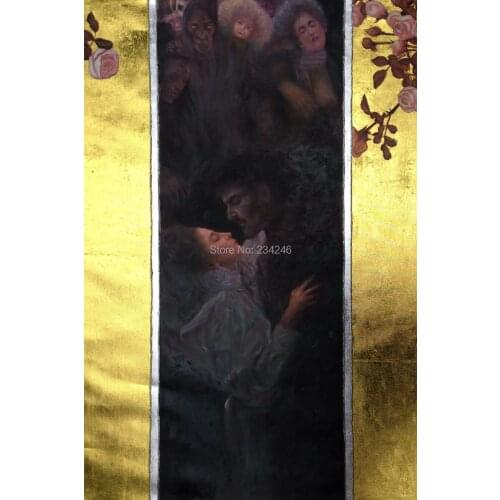 Handpainted Classic Gustav Klimt Oil Painting - Love (Luxury Line) Paintings Reproduction on Canvas Wall Art for Hotel
