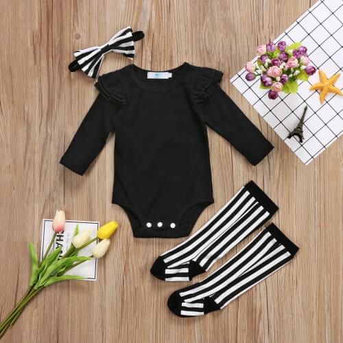 Newborn Baby Girls e Romper And Leggings Socks Headband Outfits Set Clothes res
