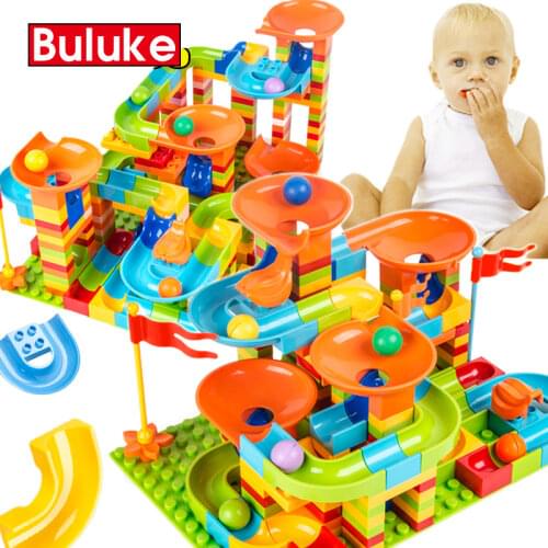 101-303PCS Marble Race Run Big Block Compatible city Building Blocks Funnel Slide Blocks DIY Big Bricks Toys For Children Gift