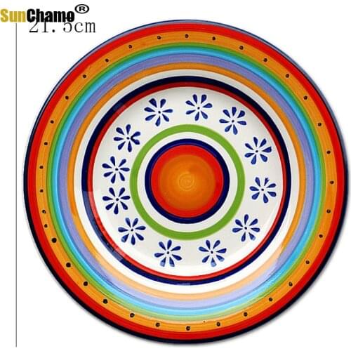 North European and American Hand-painted Creative Ceramic Flat Personality Household Dish Plate Wall Hanging 8 Inch Diameter