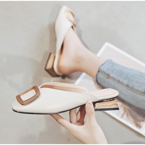 MCCKLE Women Summer Slippers Office Lady Slides Fashion Female Low Heel Sandals Casual Mules Pu Leather Elegant Woman Shoes 2020