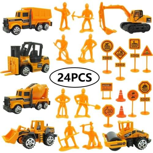 24PCS/Set Mini Engineering Car Tractor Toy Dump Truck Model Classic Toy Alloy Car Children Toys Engineering Vehicle