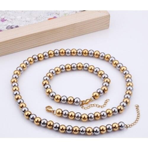 Fashion Round All Beads Jewelry Sets For Women Tri-Color Classic Beads Bracelet & Necklace Set Jewelry Choker Women Bijoux