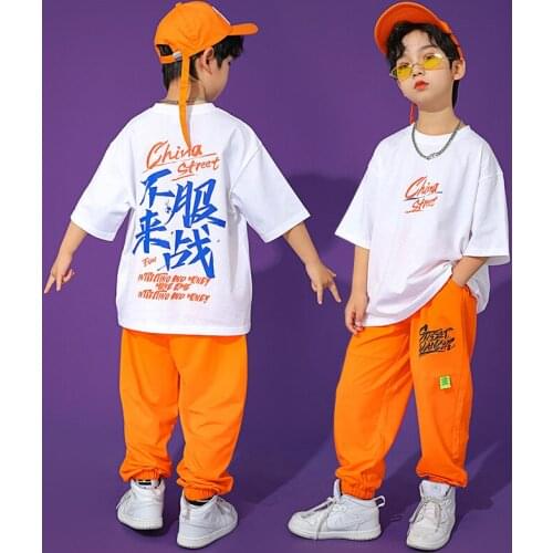 2021 New Summer Short Sleeved Loose Pants Hip Hop Dance Costumes For Kids Boys Jazz Performance Costumes Rave Clothes DN8645