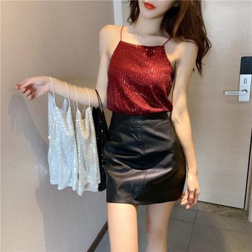 2020 summer new sexy interior camisole short slim sparkling sequins bottoming jacket womens clothing