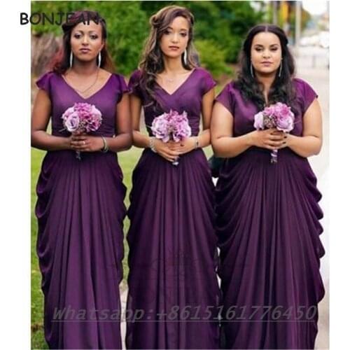 2021 Sheath Bridesmaid Dresses Purples V Neck Chiffon South African Lace Up Black Girls Bridesmaid Dress
