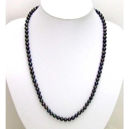 Qingmos Natural Freshwater Black Pearl Necklace for Women with 7-8mm AA Round Genuine Pearl Chokers 17" Jewelry nec5448