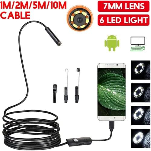 Adjustable 7mm Endoscope Camera Flexible IP67 Waterproof Micro USB Inspection Borescope Camera for Android PC Notebook 6LED