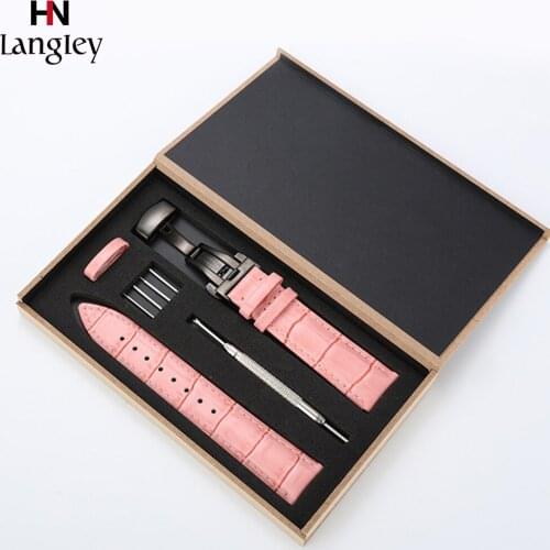 Genuine Leather Watch Band Strap Stainless Steel Butterfly Clasp 12 13mm 14mm 15mm 16mm 17mm 18mm 19mm 20mm 21mm 22mm Wooden box