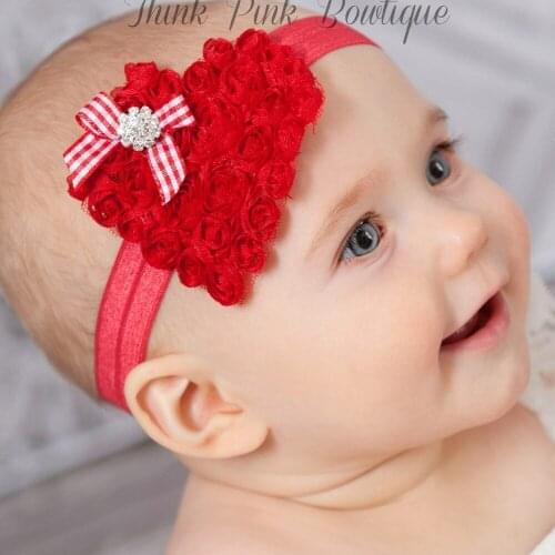 Christmas headband Heart-shaped embroidery baby headband Baby rhinestone bow headband