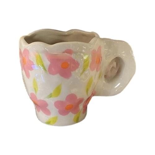 Hand-Pinching Irregular Hand-Painted Flower Mug Breakfast Milk Cup Coffee Cup