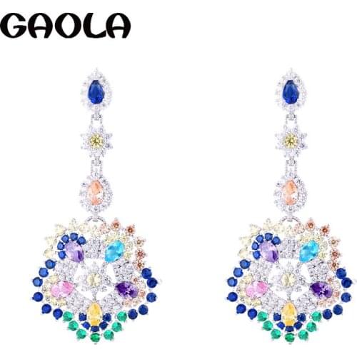 GAOLA Brand Jewelry Cubic Zirconia Long Multicolor Lovely Flower Dangle Earrings For Women Bijoux GLE5391Y