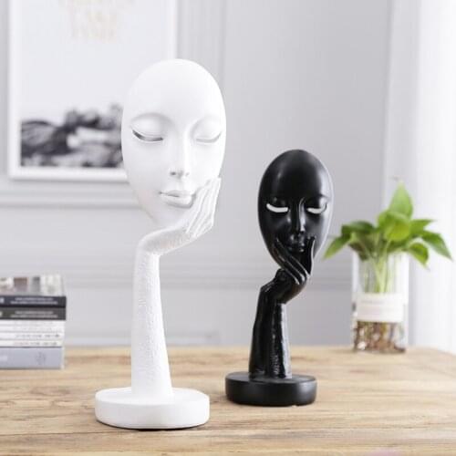 Nordic Abstract Art Crafts Thinker Thinking Lady Mask Figurine Resin Statue Office TV Cabinet Home Living Room Decoration Gifts