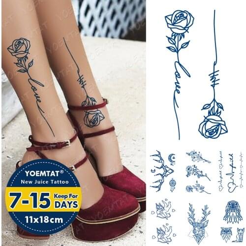 Juice Ink Lasting Waterproof Temporary Tattoo Sticker Rose Flower Line Deer Flash Tatoo Woman Arm Ankle Body Art Fake Tatto Male