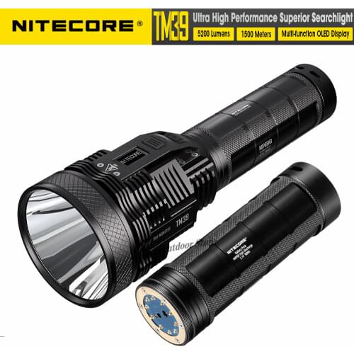 NITECORE TM39 OLED Display Flashlight Rechargeable Searchlight SBT-90 GEN2 max 5200LM Beam 1500 meter Torch NBP68HD battery pack