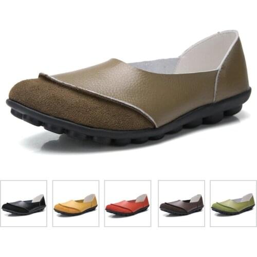 Woman Genuine Leather+Suede Flats Shoes Round Toe High Quality Loafers Shoes Fashion Daily Casual Shoes Woman Size 35-44