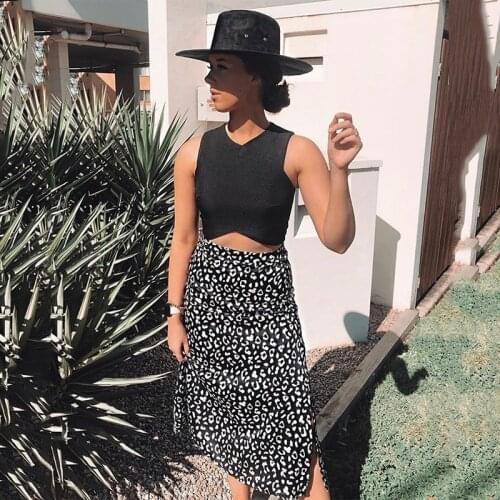 Sexy slit leopard print skirt women high waist maxi skirts beach holiday chic long skirt casual summer spring skirt bottom
