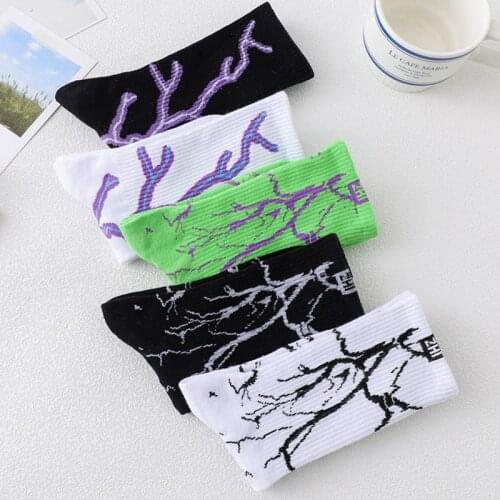 Unisex Funny Hip Hop Skateboard Sport Socks Fashion Harajuku Lightning Sock Casual Crew Long Socks Street Cotton Couples Soxs