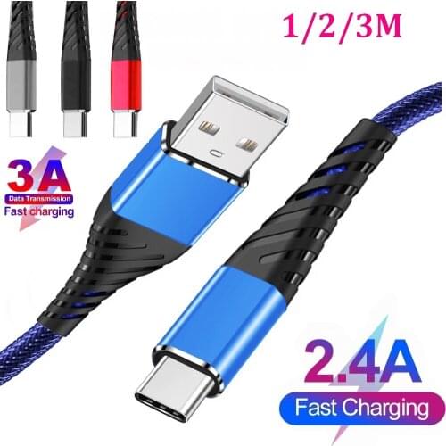 Type C Micro 8Pin USB Data 3A Quick Charge Cable Nylon Fabric Braided Line For iphone Android 2.4A USB Fast Charging Data Cable