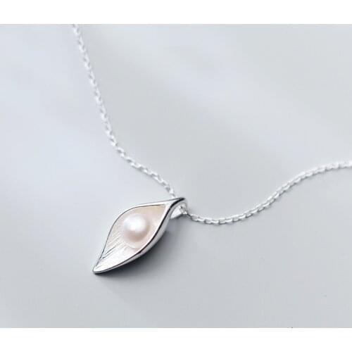 MloveAcc High Quality Pearl Jewelry Summer Collection 925 Sterling Silver Leaf Pendant Necklaces for Women Wedding Bijoux