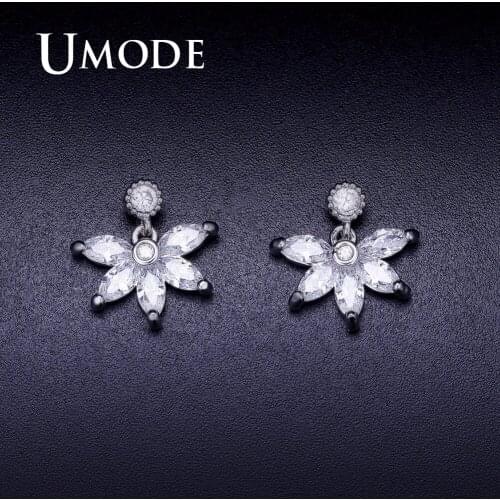 UMODE Small Flower Stud Earrings Crystal for Women Fashion Wedding Clear CZ Jewelry Accessories pendientes mujer moda UE0375