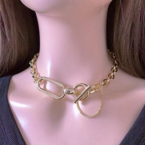 Goth Big Chain Chokers Necklaces for Women Punk Jewelry Vintage Metal OT Clasp Satement Pendant Necklace Hiphop Female Colliers