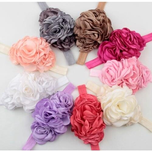 10pcs/lot 17colors Fashion Layered Flower With Elastic Headband Handmade Fabric Flower Baby Headband For Girl Hair Accessories
