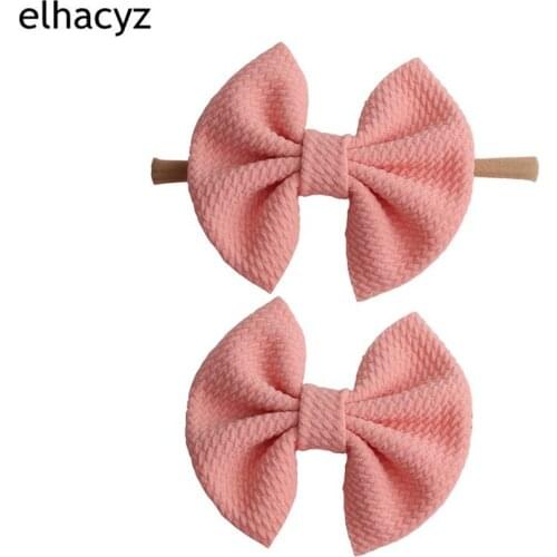 2pcs/set New Spring Soft Solid Waffle 4'' Hair Bow Elastic Nylon Headband&Hair Clip Chic Hair Band Girls Kids Hair Accessories